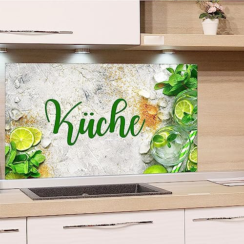 GRAZDesign Spritzschutz Küchenrückwand Glas Küche für Herd & Küchenspüle, Grau mit Grün - Glasplatte für Rückwand Küchenwand Wandschutz 80x50cm