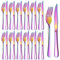 Evanda Juego de 24 Cuchillos Arco Iris para Carnes, Juego de 12 Tenedores y 12 Cuchillos para Cenas, Cuchillos para Carnes, Acero Inoxidable Titanizado Arco Iris, Apto para Lavavajillas