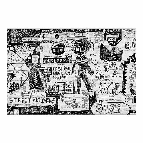 micasia Papier peint panoramique Graffitis abstraits en noir et blanc 255 x 384 cm Papier-peint-intissé Déco Murale XXL Smart Tapisserie