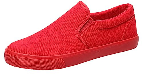 Jamron Hombre Color Sólido Slip On Zapatos de Lona Zapatillas Casual Sneakers Plimsolls Rojo SN0706142 EU42