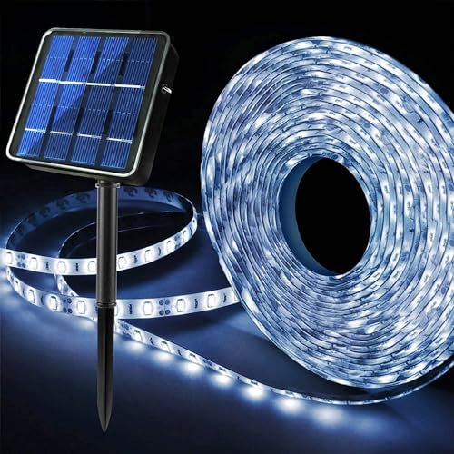 KINGCOO Ruban LED Solaire Extérieur, 3M 90LED Étanche Bandes LED Solaires Découpable Chaîne de Lumières 8 Modes Guirlande Lumineuse pour Maison Jardin Mariage Fête Noël Décoration (Blanc)