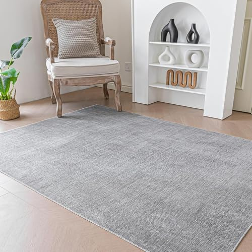 Evitany Grau Teppich Kurzflor 80x150cm,Moderne,Kleine,Weich Waschbarer Teppich Wohnzimmer,Anti-Rutsch Unterseite,Rechteckig Teppiche für Schlafzimmer, Kinderzimmer,Esszimmer,Grau