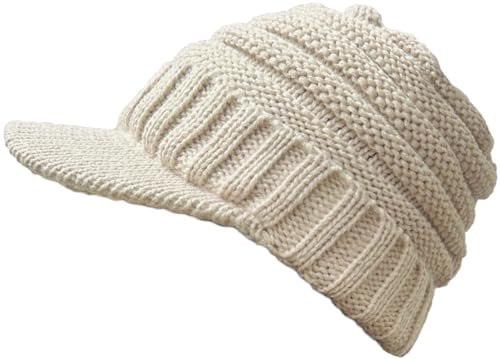 XYIYI Beige Damen Winter Warm Strickmütze gerippt Slouchy Beanie Mütze mit Visor Krempe