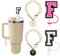 (2+2) 2 fundas de popote para copa Stanley de 30 y 40 onzas, decoración de popote de 10 mm con 2 accesorios de taza Stanley, dijes de letras, identificación, inicial, asa, dije personalizado para vaso