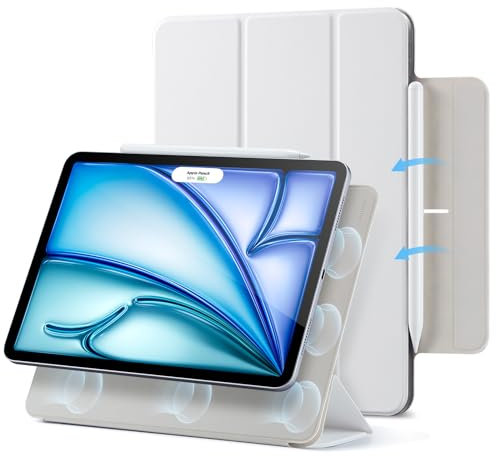 ESR für iPad Air 11 Zoll 2025 Hülle M3/M2, iPad Air 7/6/5/4 Hülle (2024/2022/2020) Starke Magnetbefestigung, Trifold Ständerhülle, unterstützt Pencil Pro/USB-C, automatisches Ruhen/Wecken, Weiß