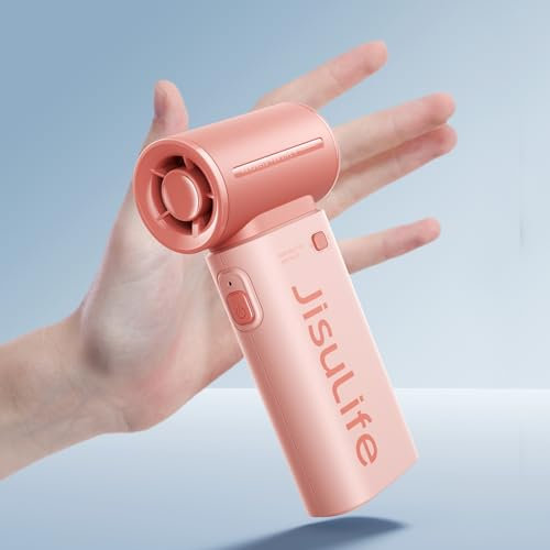 JISULIFE Ventilador de mano, Mini Ventilador Recargable USB, 3600 mAh Personal Maquillaje/Ventilador de Pestañas, Ventilador de Bolsillo Portátil con 5 Velocidades, Para Mujeres Hombres Viajes Rosa