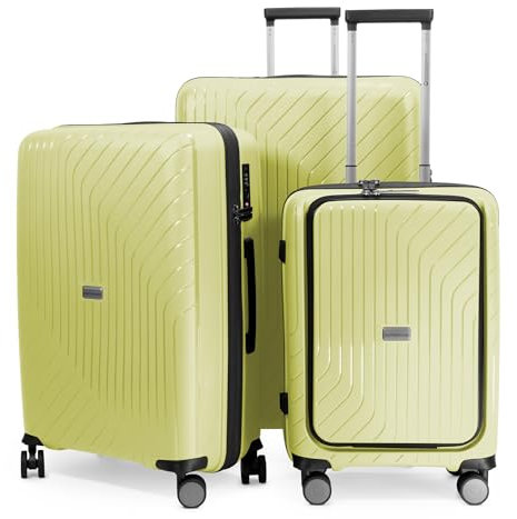 Hauptstadtkoffer TXL Reisetrolley in 3 Größen, Hartschalen-Schutzhülle aus Polypropylen, robust und leicht, Limettengrün, 3er Kofferset (Laptopfach), Koffer