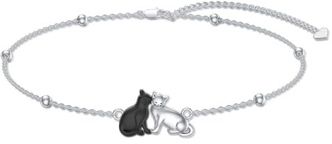 AOBOCO Schwarze Katzen Armband 925 Sterling Silber 2 Katze Schmuck Katzen Geschenke für Frauen Katzenliebhaber