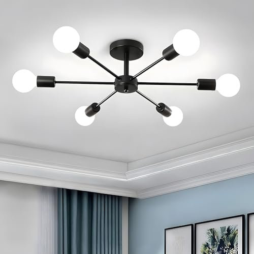 ZTWLEED Deckenleuchte Vintage Deckenlampe Schwarz - Retro 6 Flammig E27 Deckenleuchte Wohnzimmer Industriell Rustikal Stil Beleuchtung für Schlafzimmer Küche,Durchmesser 82 CM(Ohne Glühbirne)