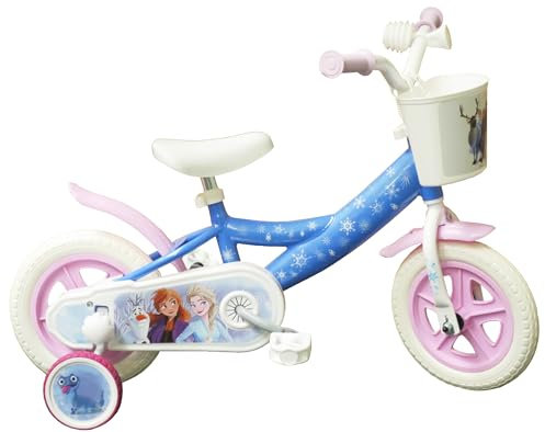 A.T.L.A.S. Kinderfahrrad 10 Zoll / 25,4 cm (10 Zoll), Eiskönigin/Frozen, mit Korb vorne, Schutzblech, Gehäuse, Stöcke & 2 Stabilisatoren
