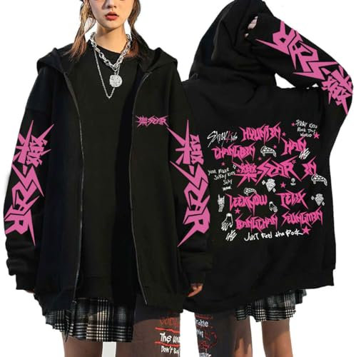 Flyself Kpop Stray Kids 樂-Star Rockstar Kapuzenpullover Herren Damen Y2K E-Girl Zip Up Hoodies Sweatshirts Pullover Casual Oberteile Harajuku Oversized Jacke BangChan Hyunjin Han Felix Seungmin I.N