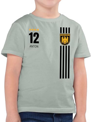Kinder T-Shirt Jungen - 2024 Fussball EM Fanartikel - Deutschland Germany Trikot Style - 116 (5/6 Jahre) - Sage Grün - fußball wm Tshirt Name personalisierbar Jungs Euro Shirt Kleinkinder