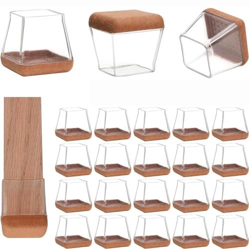 MEETOZ 20 Pcs Large Square Clear Chair Leg Floor Protectors for Hardwood Floors, Round Rubber Furniture Sliders with Felt, Silicone Furniture Leg Caps Covers (Small)