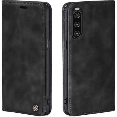 LBH Handyhülle für Sony Xperia 10 V in Schwarz mit Karten- und Geldfach Smartphone Hülle mit Standfunktion Flip Case Schutzhülle Magnetverschluss Vintage