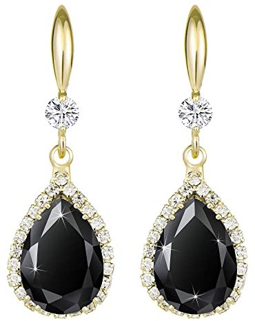 Linawe 14K Gold Black Dangle Earrings for Women Trendy, Imitation Diamond Drop Chandelier Rhinestone Cubic Zirconia Crystal Earrings Dangling, Teardrop Birthstone Dangly Earrings