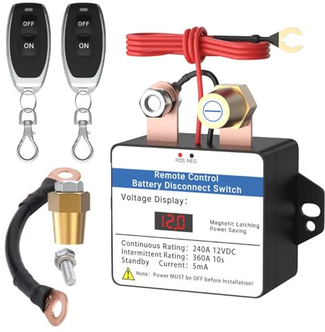 Coupe Circuit Batterie 12V, Interrupteur D'isolateur de Voiture Télécommandé Sans Fil 240A avec Affichage de la Tension Automatique de Coupe Batterie pour Voiture ATV Camion RV Bateau