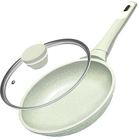 8 Inch Non Stick Frying Pans with Lid - Healthy Nonstick Skillets Geen