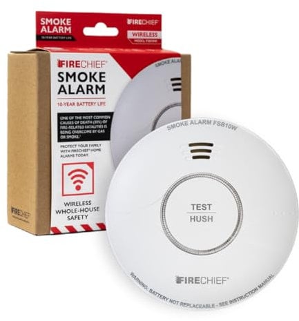 Smoke Alarm with Wireless Interlink - 10 Year Sealed Battery - Kitemark Certified to BS EN 14604 - Wirelessly Interlink with Firechief CO Alarms for Home - Complies Scottish Regulation - FSB10W Model