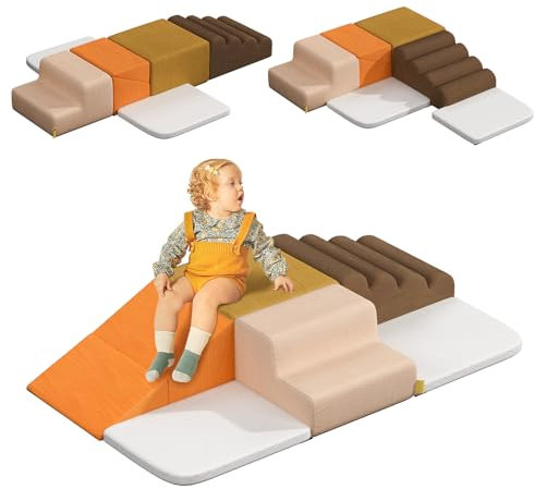 BanaSuper 6 STK Groß Schaumstoff Bausteine für Kinder, XXL Softbausteine Baby zum Klettern, Montessori Riesenbausteine Spielzeug, Indoor Spielplatz, EN71-zertifiziert, Waschbare Hülle, Bunt