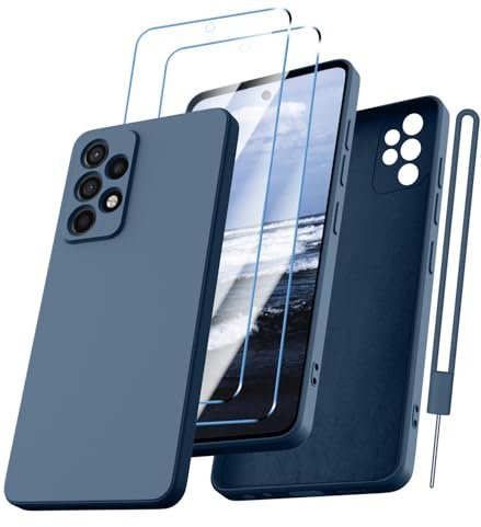 Kukiwhy für Samsung Galaxy A53 5G Hülle, [2 × 9H Schutzfolie] für Galaxy A53 5G Hülle Silikon mit Handschlaufe, Ultra Dünn Kameraschutz Rundumschutz Handyhülle für Samsung A53-Dunkel Blau