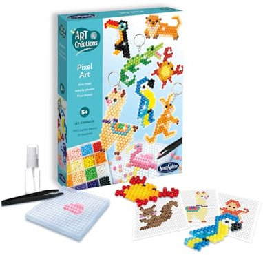 Sentosphère 3920030 Bastelset Pixel Art Anhänger, Motiv Tiere, DIY Schlüsselanhänger, Kreativ-Set für Kinder ab 5 Jahren