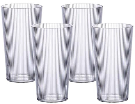 Hylruu Stripe Plastic Tumblers,4PCS 400ml Unbreakable Tumblers Cocktail Glasses, Reusable Water Cups Acrylic Drinking Glasses, Portable Drinkware Water Tumblers for Juice, Beer, Milk Picnic Party