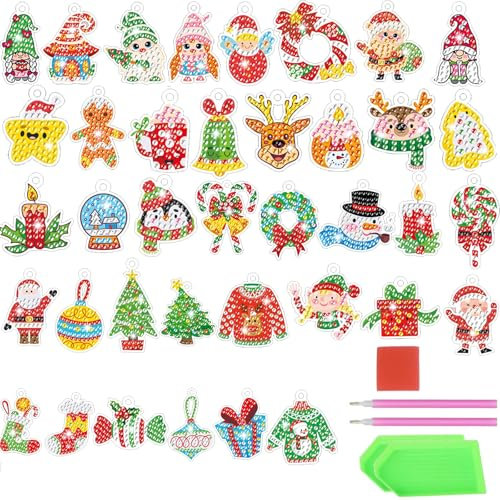 Lxoraziy 38-Piece Diamond Painting - 5D Christmas Pendants, DIY Xmas Decor, Tree Hanger Decoration Crystal Art Kits