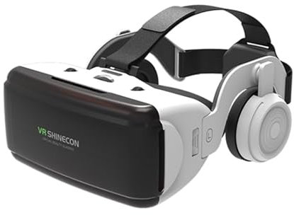 High-Tech Place VR Shinecon G06E 3D-Videobrille, Virtual-Reality-Brille, geeignet für Smartphones mit 4,7 Zoll - 6,1 Zoll (11,9 cm) mit Kopfhörer (weiß)