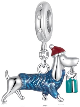 Weihnachts-Dackel charms für Pandora Armbänder,Sterling Silber Weihnachtsmann perlen charms,Weihnachts geschenk Schmuck für Mama