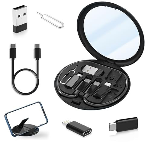 Multi USB Adapter Set, Portable Converter Kit with Mirror USB to USB C, USB C to Lightning Adapter USB C to USB C Charging Cable Conversion Set USB/USB C to Male Micro/USB C/Lightning SIM Card Storage