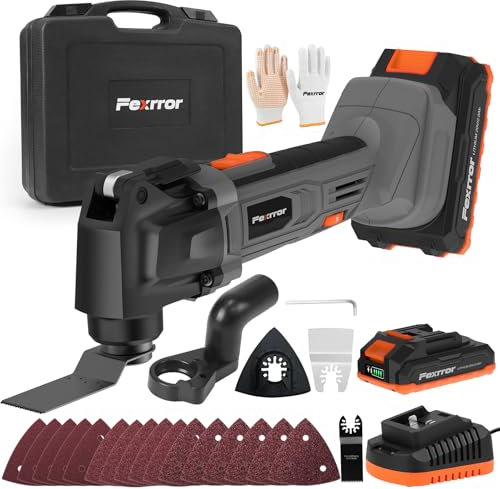Fexrror Utensile Multifunzione Oscillante a Batteria, Strumento Multifunzione Oscillante 20V, 6 Velocità Variabili Senza Fili, Angolo Oscillazione 3,2°, Per Tagliare, Levigare, Raschiare e Segare