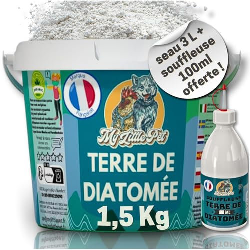 [Seau + Souffleuse] 1.5Kg 100% Terre de Diatomée Alimentaire Blanche | Terre de Diatomée Punaise de Lit | Poudre de Diatomée Cafard | Terre de Diatomée (Seau 1.5Kg (3L) + Souffleuse 100ml)