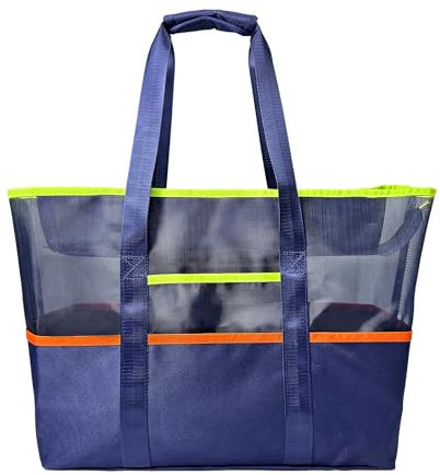 Mabecol Bolsa Playa Mujer Hombre Bolsa Piscina Bolso Playa Grande xxl Familiar de Malla, Bolso Shopper Mujer en Nylon para Viajes, Gimnasio y Piscina (Azul Oscuro)