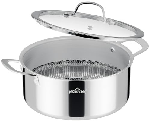 Homelux Topf 26cm 2L Edelstahl Kochtopf Wabenstruktur Beschichtung | Suppentopf mit Glasdeckel,Induktion für Alle Herdarten,Kratzfest,Backofengeeignet,Spülmaschinenfest