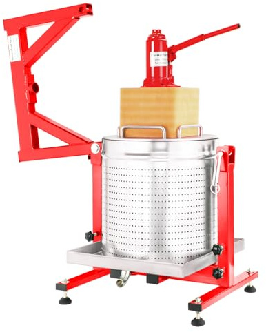 10.6 Gallon / 40L Mosakar Hydraulic Fruit Press. 5 Ton Pressure. Juice Contact Parts are AISI 304 Stainless Steel. Hydraulic Grape Wine Apple Cider Press