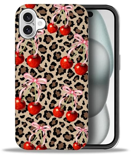 Artslion Cherry With Leopard Pattern Case for iPhone 16 6.1 in - Durable Protection for Women Girl Men
