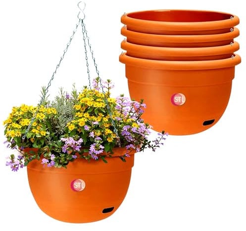 STL Hanging Basket with Drainage Holes,Plastic Plant Pots Nursery,Lightweight,Flexible &Durable Flower Pots for Seedlings,Cuttings,Transplanting Ideal for Home Balcony or Garden (Teracotta, 4 Pcs)