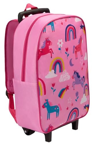 OHS Kids Suitcase with Wheels, Unicorn Print Children's Luggage Multi-Functional Design Lightweight Girls Backpack for School Holidays Trips, Pink-40x25x20cm