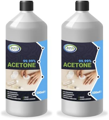 JOVS 99.99% Pure Acetone 2x 500 ml – High-Strength Nail Polish Remover for Gel Nails, Acrylics, & Nail Glue | Multi-Purpose Solvent for Salon & Home Use | Removes Paint, Varnish, and Adhesives.