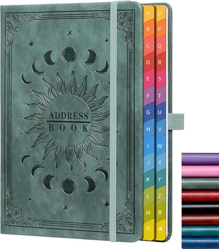 Adressbuch mit farbigen alphabetischen Registerkarten (21,3 x 14,5 cm) – Hardcover-Kontaktorganizer für Website-Passwörter, Telefon, Softwarelizenzen und wichtige Informationen – Premium-Grau