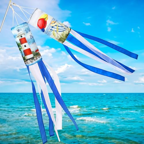 NOVWANG 101,6 cm Leuchtturm-Windsack, Kreuzfahrt-Windsocke für Urlaub, Strand, Party, Dekorationen, Sommer, Outdoor, hängende Flagge für Garten, Hof, Terrasse, Dekoration