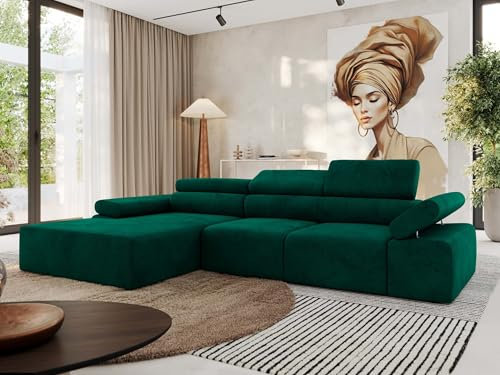 MKS MEBLE Ecksofa mit relaxfunktion elektrisch, Sofa L-Form - Rilasso - Dunkelgrün Velvet Links