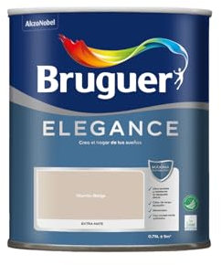 Bruguer Elegance Pintura Monocapa Extra Mate para Paredes y Techos, Interior y Exterior protegidos, Ultra Lavable, Resistente al Desgaste y Manchas, Con conservante Antimoho, Marrón Beige 750 ml