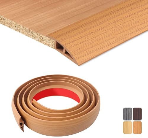 TECDW 200X5cm Transition Strip Self-Adhesive, Flexible Threshold Strip Non-Slip，PVC Door Threshold Strip for Covering Doorways Tile Carpet to Tile (Yellow Wood Grain）