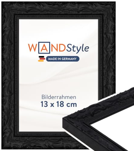 WANDStyle schwarzer Bilderrahmen 13x18 Holz, Bilderrahmen Schwarz Vintage | Hochwertiger Holzbilderrahmen Antik, Posterrahmen aufstellbar, Rahmen 18x13 cm, Fotorahmen H530 Made in Germany