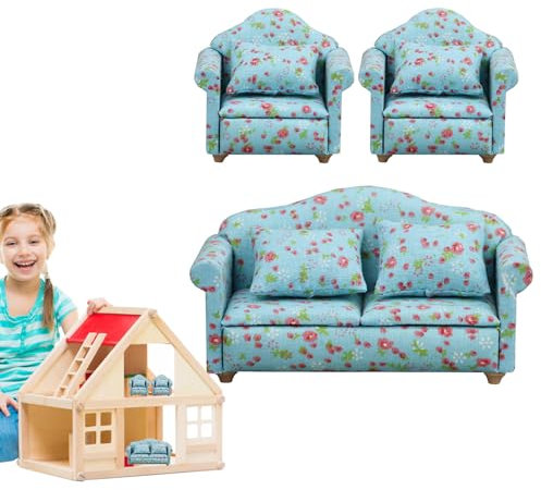 Puppencouch, Miniaturcouch,Winziges Möbelzubehör -Moderne Puppenhausmöbel im Maßstab 1:12, Miniatursofa mit Kissen für das Wohnzimmer des Puppenhauses