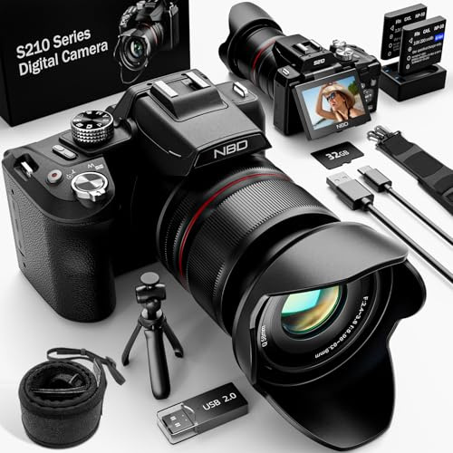 NBD 8K Digitalkamera 64 MP mit 16X optischem Zoom & Autofokus, 3 180° Drehdisplay, WiFi – inkl. 64GB Karte + Reinigungsset(Schwarz)