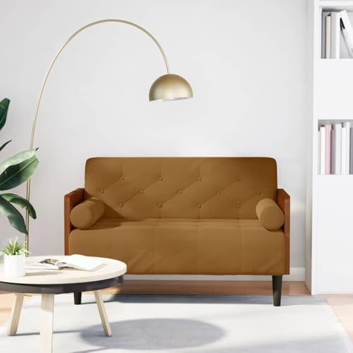 Holamys Zweisitzer-Sofa, 110 cm, Braun, Samt, mit Nackenrollen, weiche Polsterung, stabilem Sperrholzrahmen, für gemütliches Wohnzimmer