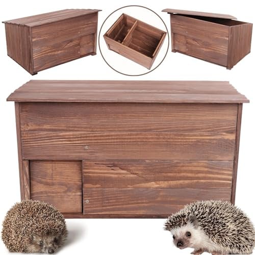 MODO24 Holz Igelhaus Labyrintheingang 27x37x27 cm Braun Imprägniert | Stabiles Winterquartier mit Boden & Trennwand. Igelhütte & Igelhotel für Winterschlaf sowie Nisthaus im Garten