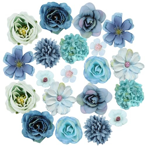 FAINCA 20 Stück Künstliche Blumenköpfe 3–5 cm Kunstblumen zum Basteln Blau | Kunstblumen Klein Fake Blumen Deko Künstliche Blumen zum Basteln Fake Flowers Kunstblume für Valentinstag Hochzeiten DIY